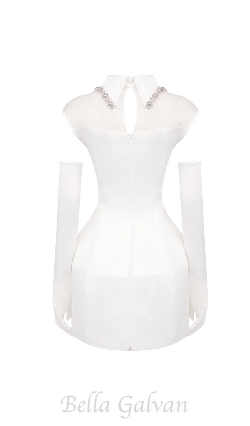 SIMONE TULLE DETAIL MINI DRESS IN WHITE