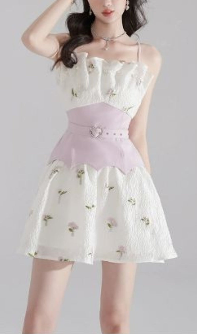 EMBROIDERED JACQUARD MINI DRESS IN WHITE