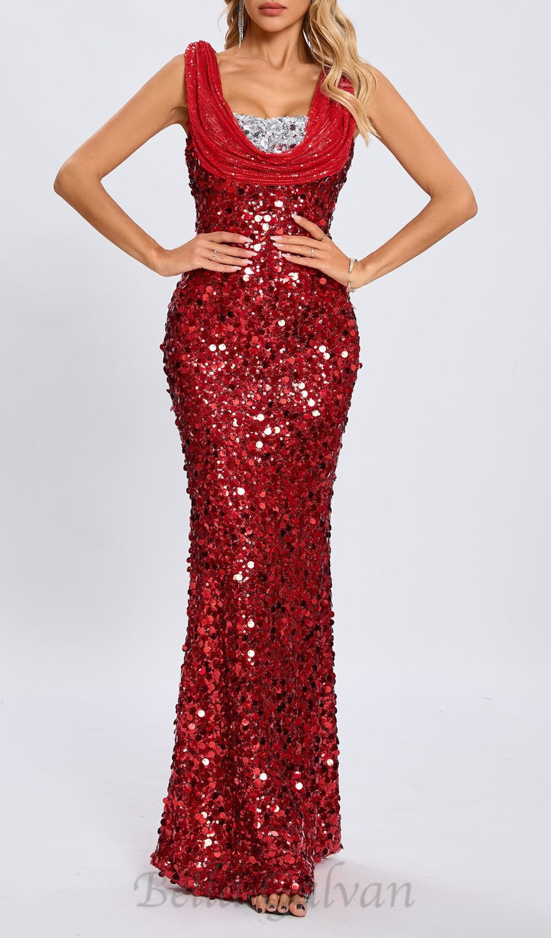 sleeveless sequin maxi dress in red