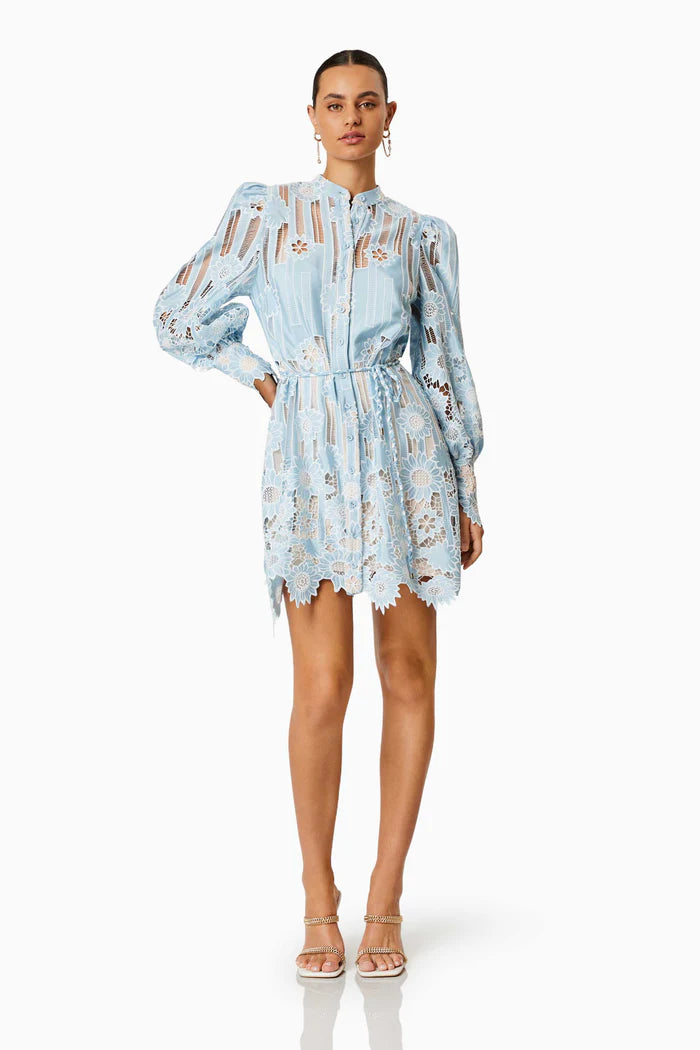 Jetsetter hollow long sleeve Mini Dress In Blue