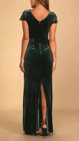 Feeling Flawless Emerald Green Velvet V-Neck Maxi Dress