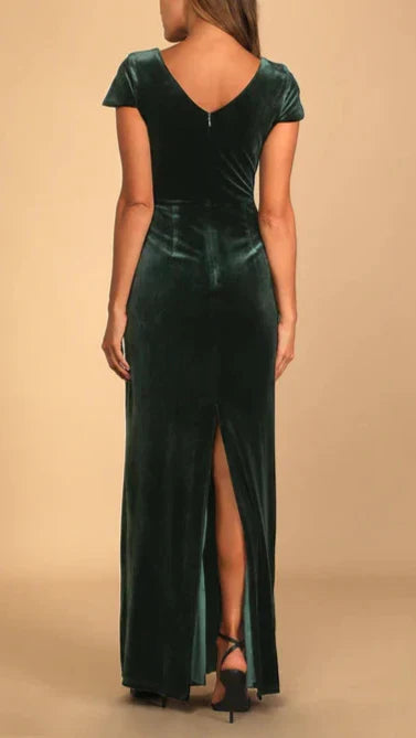 Feeling Flawless Emerald Green Velvet V-Neck Maxi Dress