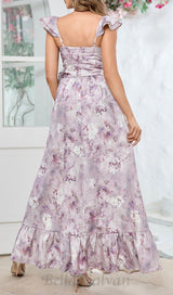 CROIX PURPLE FLORAL PRINTED MAXI DRESS