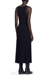 SALOME BEADED TRIM SLEEVELESS KNIT BLACK MIDI DRESS