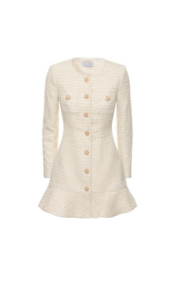 GOLD BOUCLE LONG SLEEVE MINI DRESS