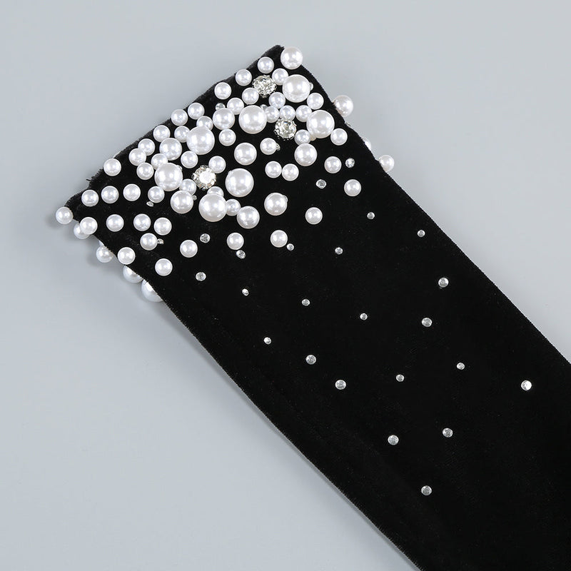 embroidered with white pearls maxi dress in black