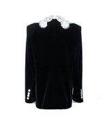 lace-neck velvet blazer in black