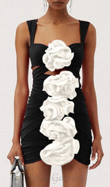 BLACK 3D FLOWER ONE PIECE SWIMSUIT AND SKIRT