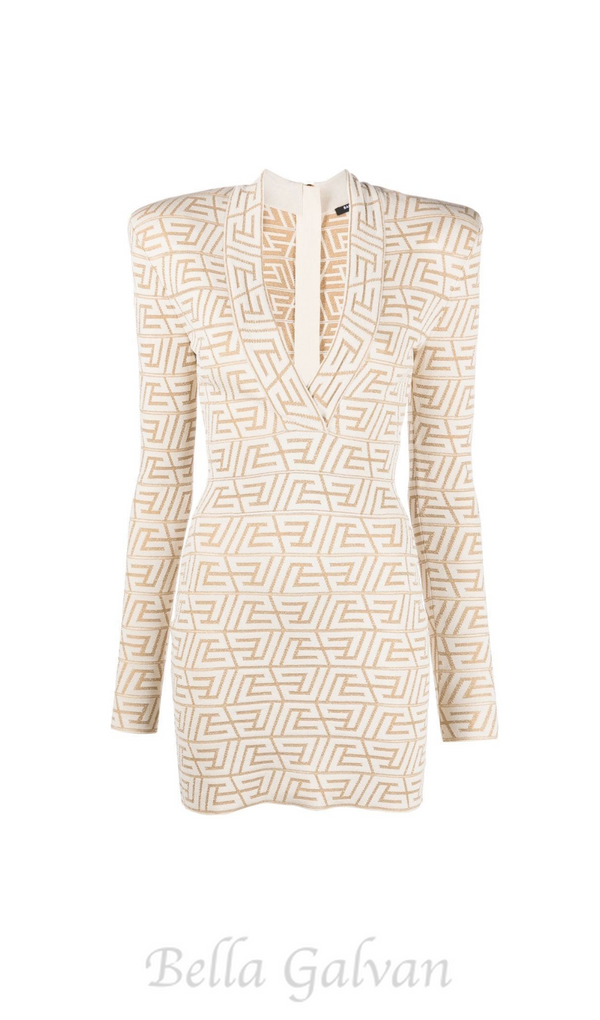 GRACE APRICOT MONOGRAM-JACQUARD MINI DRESS