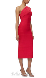 Abigail one-shoulder bandage midi Dress in rio red