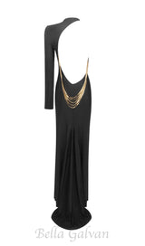 ANGELOU BLACK BACKLESS CHAIN MAXI DRESS