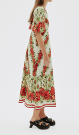 ALYSSA FLORAL PRINT MIDI DRESS IN RED