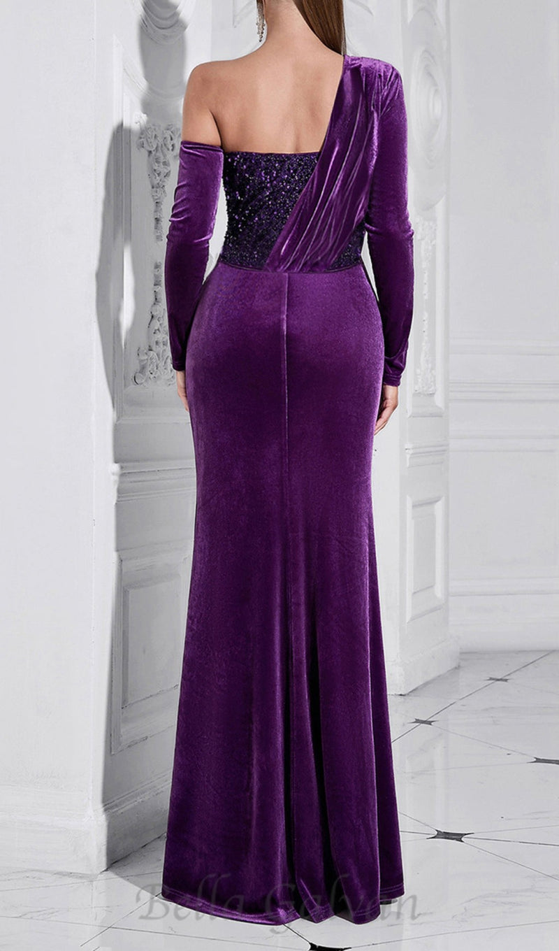 CHOU PURPLE VELVET SEQUIN MAXI DRESS