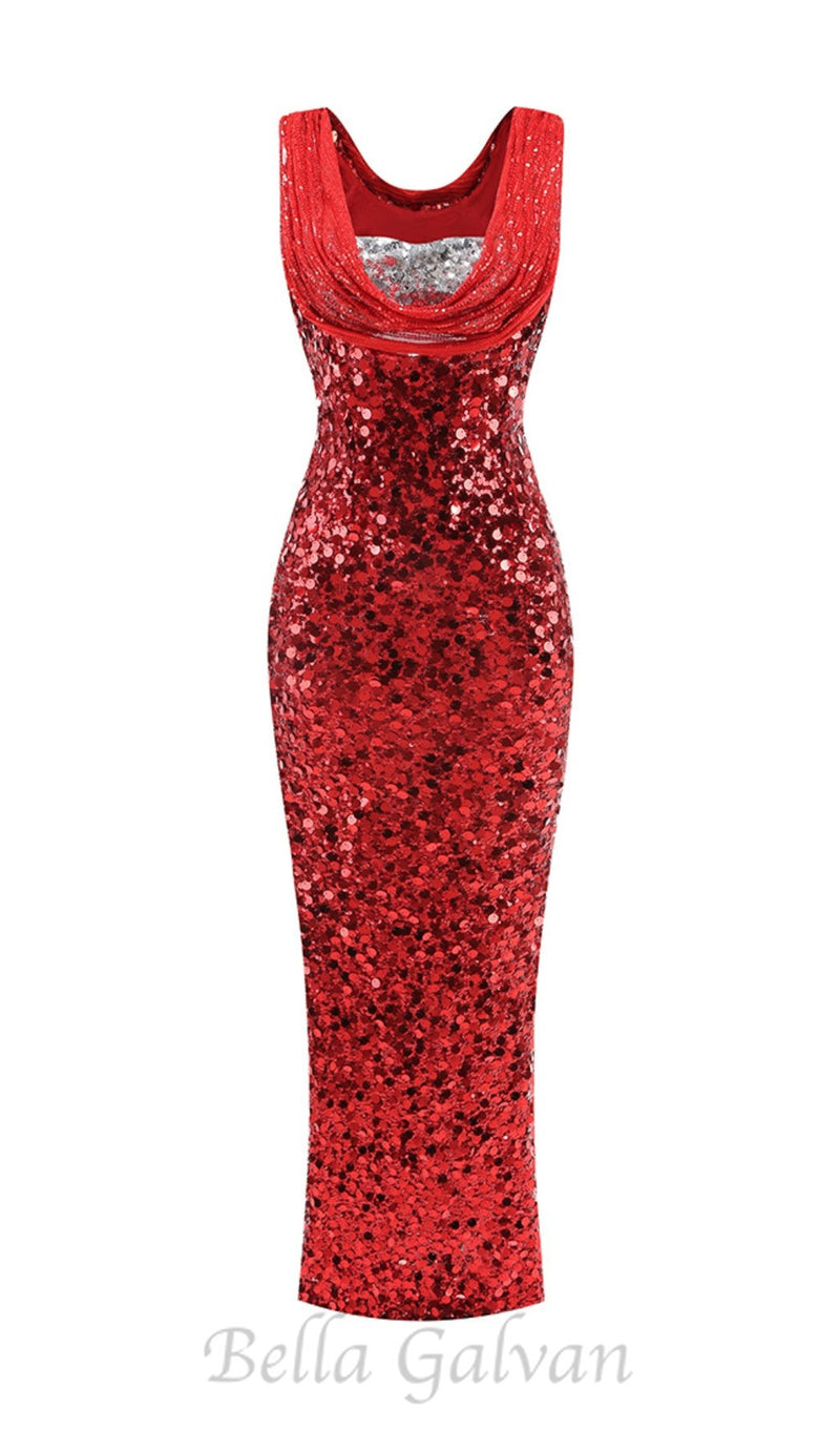 sleeveless sequin maxi dress in red