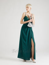 crystal embellished pleated maxi dress in green