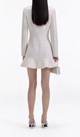 GOLD BOUCLE LONG SLEEVE MINI DRESS