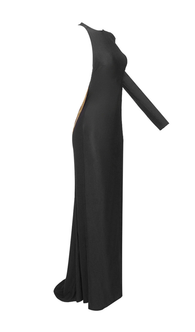 ANGELOU BLACK BACKLESS CHAIN MAXI DRESS