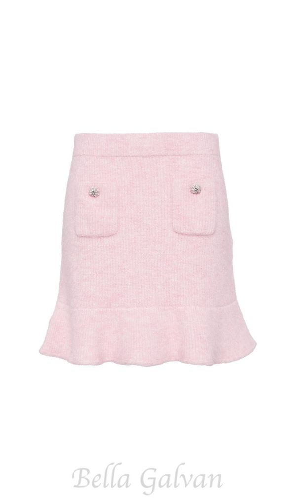 Fluffy rib-knit mini skirt in pink