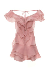 SABRINA RUFFLE LAYERS STRAPLESS MINI DRESS IN PINK