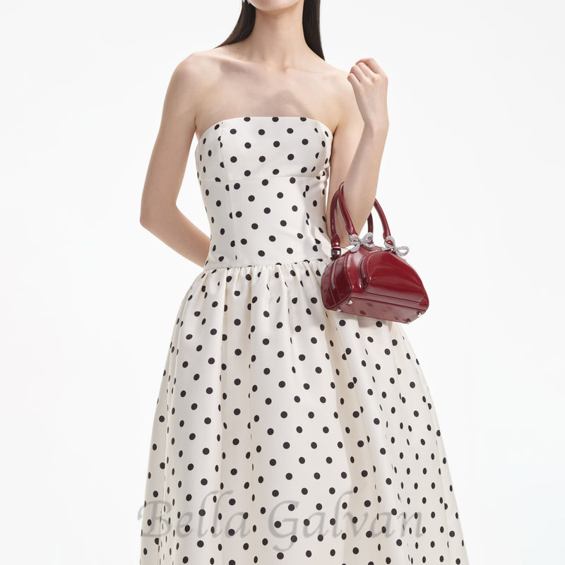 ULA CREAM POLKA DOT TAFFETA MIDI DRESS