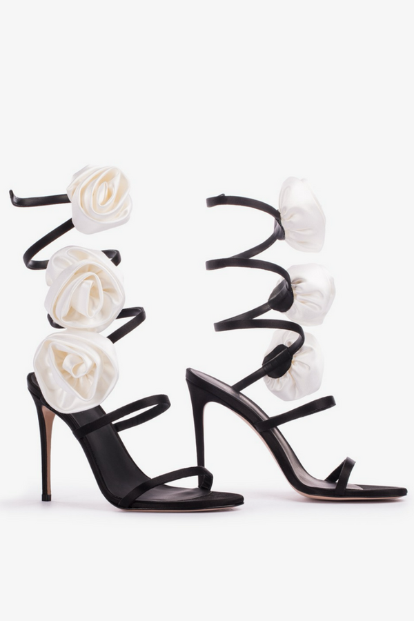 Alana Rose Twists Satin Sandals - Black