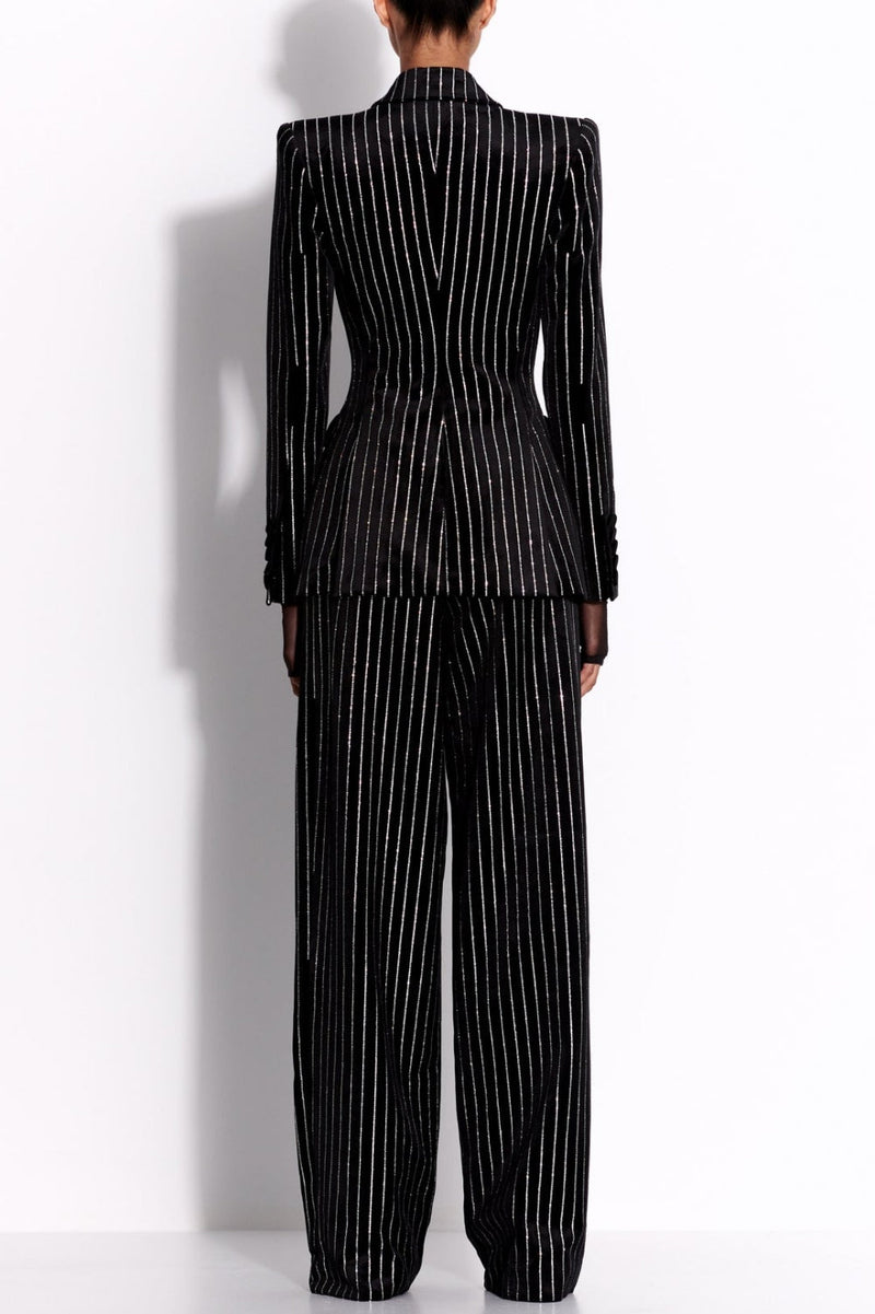 Ally Crystal Pinstripe Blazer Set in Black