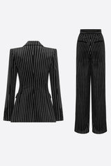 Ally Crystal Pinstripe Blazer Set in Black