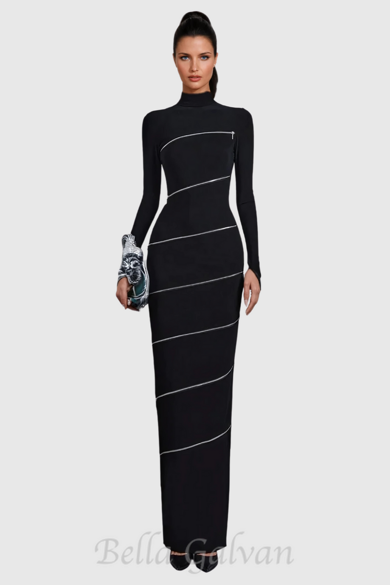 Aloysius Zipper Bodycon Maxi Dress In Black