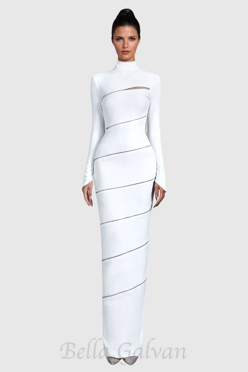 Aloysius Zipper Bodycon Maxi Dress In White