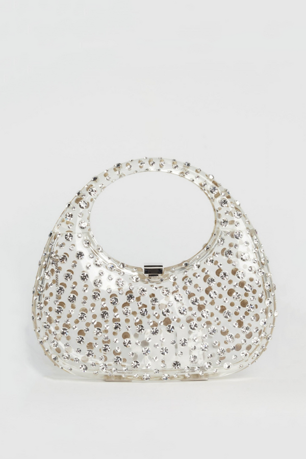 Annabel Clear Crystal Embellished Acrylic Clutch - White