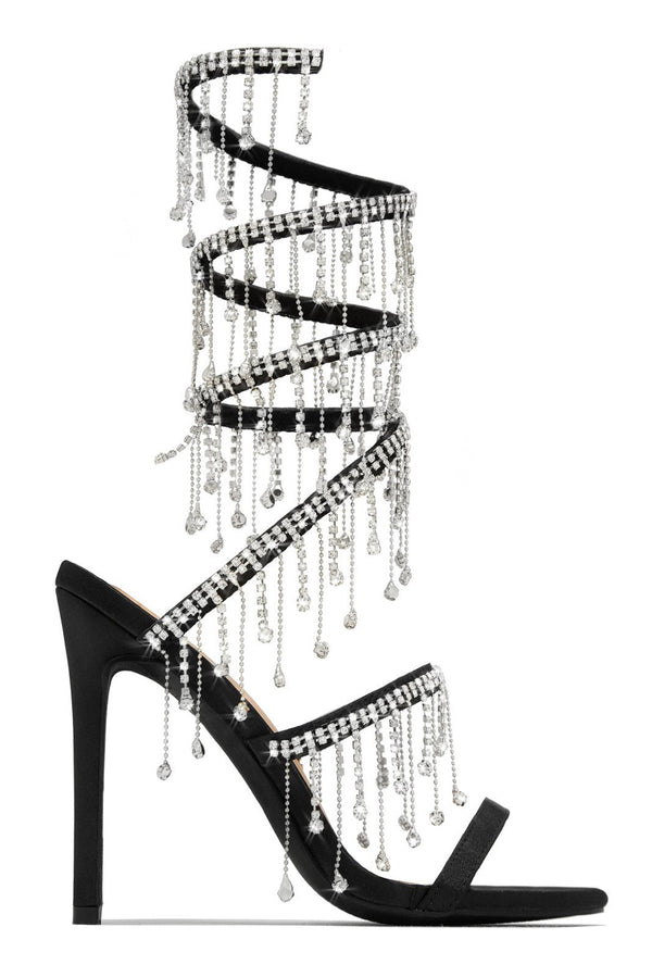 Arabella Rhinestone Tassel Stiletto Heels - Black