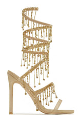 Arabella Rhinestone Tassel Stiletto Heels - Gold