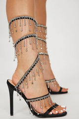 Arabella Rhinestone Tassel Stiletto Heels - Black