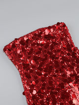 SEQUIN STRAPLESS MINI RED DRESS