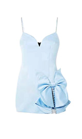 BABY BLUE CRYSTAL BOW MINI DRESS