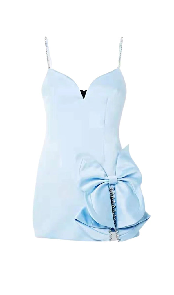 BABY BLUE CRYSTAL BOW MINI DRESS