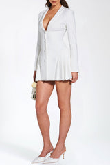 Beulah Pleate Blazer Mini Dress in White