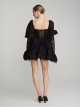 PUFF SLEEVE LACE MINI DRESS IN BLACK