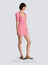 SELENA PINK TWEED MINI DRESS WITH 7-BUTTONS