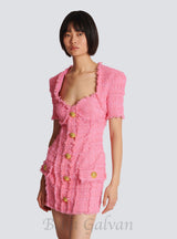 SELENA PINK TWEED MINI DRESS WITH 7-BUTTONS