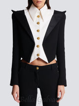 ELAINE CROPPED SIX-BUTTON CREPE JACKET