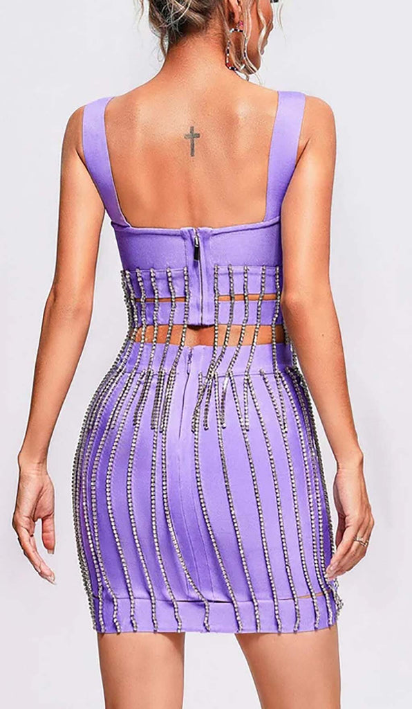 CRYSTAL TASSEL BANDAGE MINI DRESS IN PURPLE DRESS STYLE OF CB 