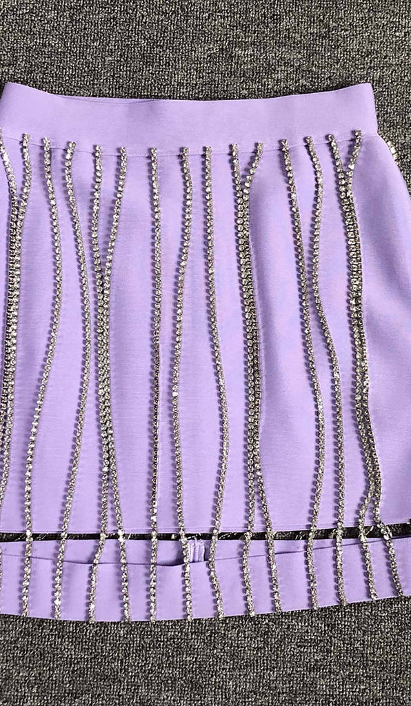 CRYSTAL TASSEL BANDAGE MINI DRESS IN PURPLE DRESS STYLE OF CB 