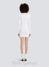 TARA WHITE SHORT KNITTED MINI DRESS WITH GOLD BUTTONS