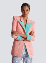 1-button double crepe two-tone jacket