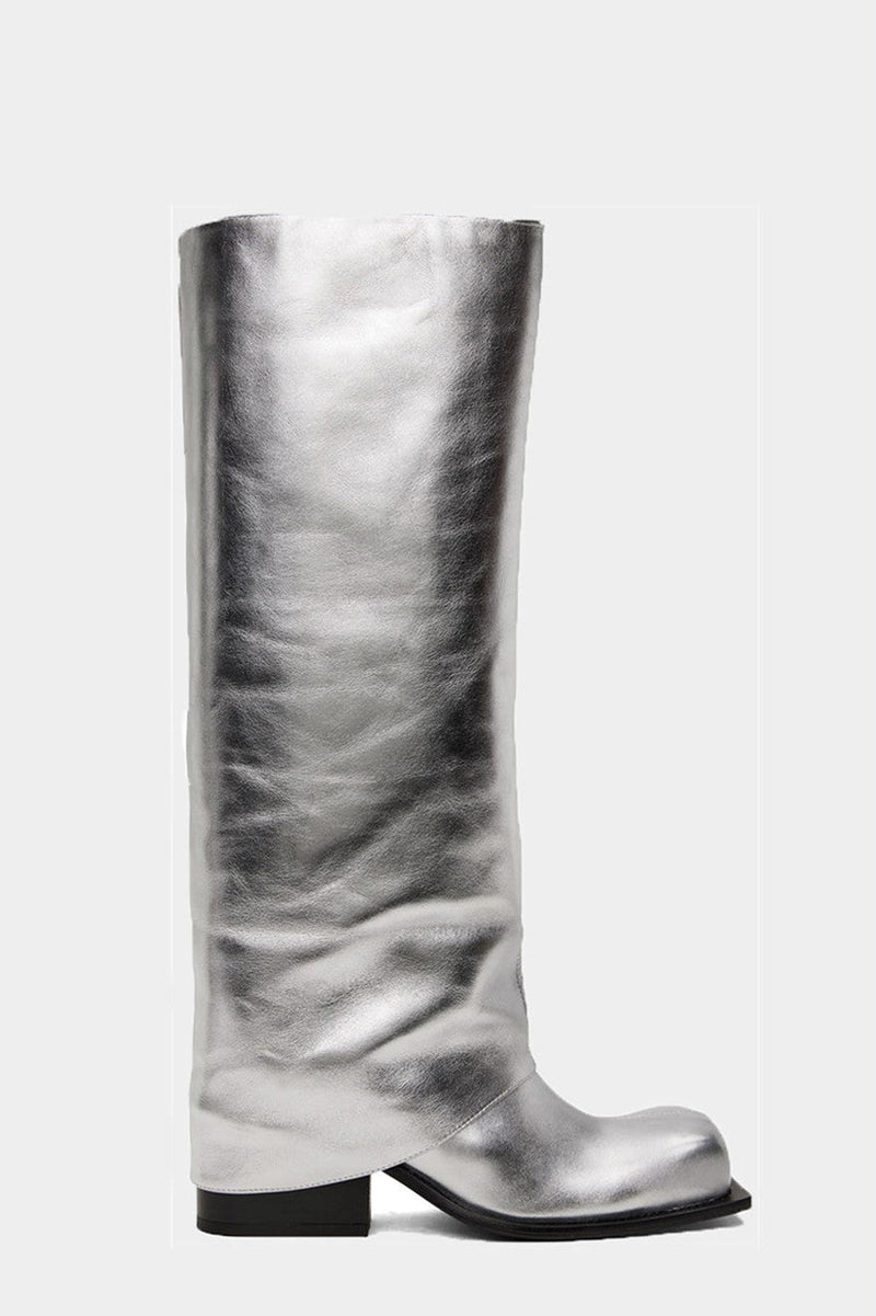 Danika Chunky Heel Metallic Trouser Boots - Silver