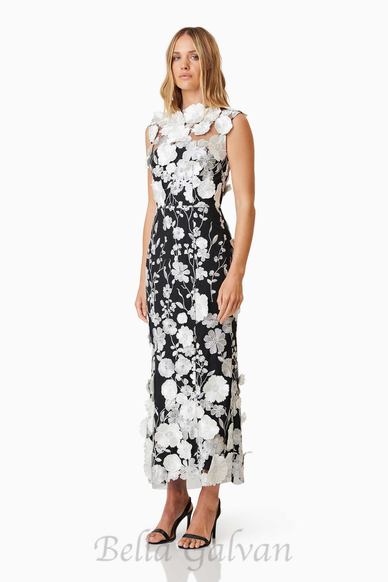 Selene Cocktail Midi Dress in Black