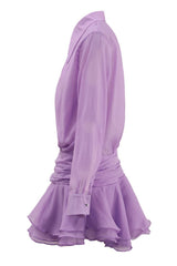 EMBER RUCHED RUFFLE MINI DRESS IN PURPLE