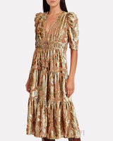 loretta metallic devoré gold midi dress