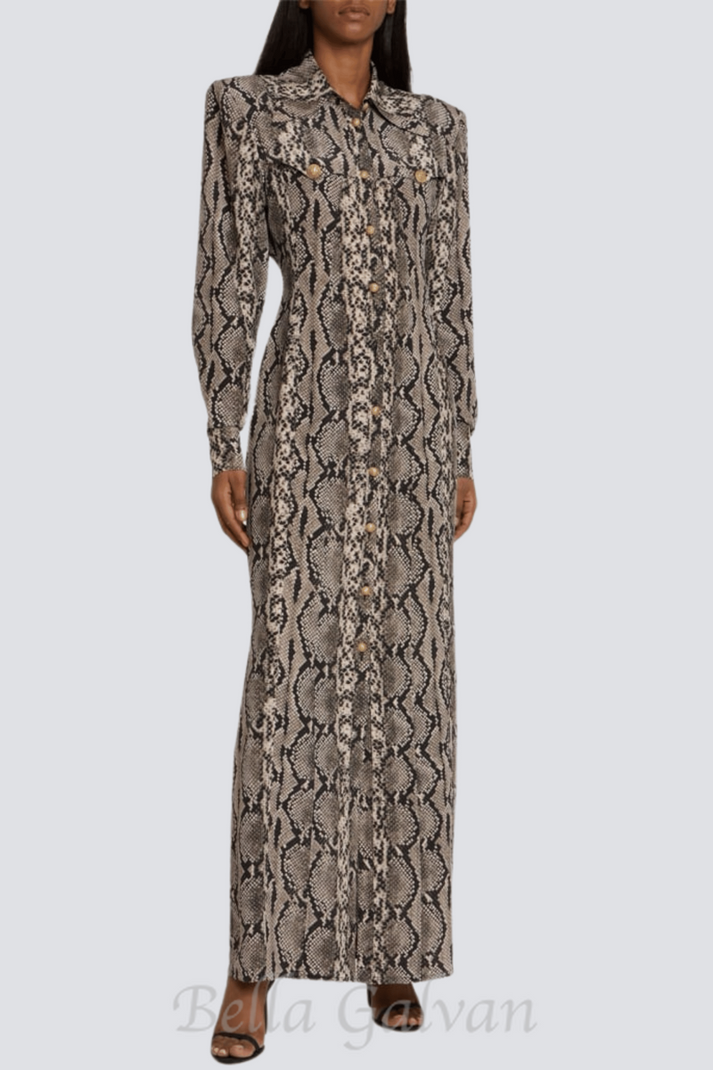 Filis Snake Print Maxi Shirt Dress